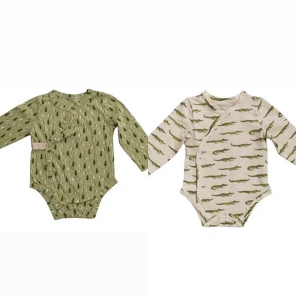 NEW Creative Co-Op Long Sleeve Kimono Bodysuits in Alligator & Trees, 3/6m, NWT